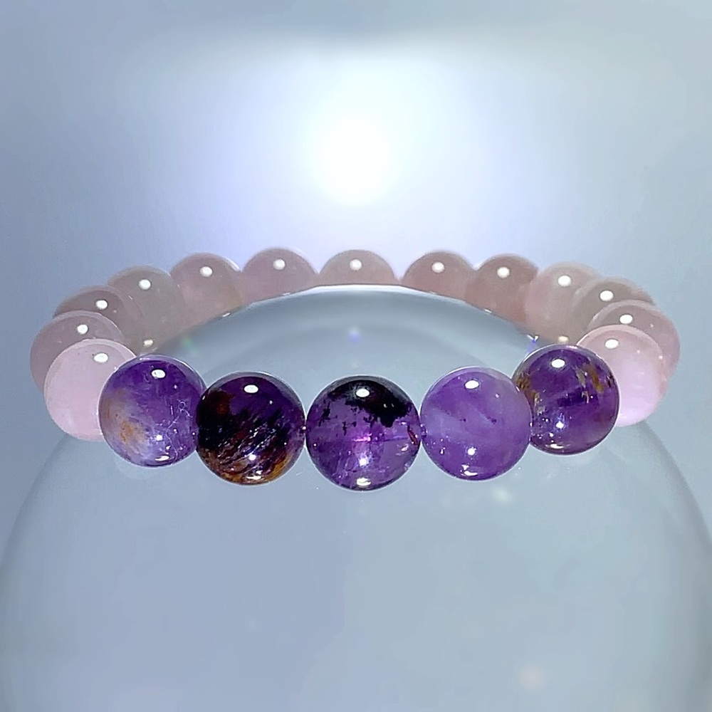 Genuine Rose Quartz & Cacoxenite Gemstone Bracelet - Picture 3 of 8